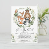 メールでベビーシャワーをお届け　グリーンと木の動物たち 招待状 (スタンド正面)