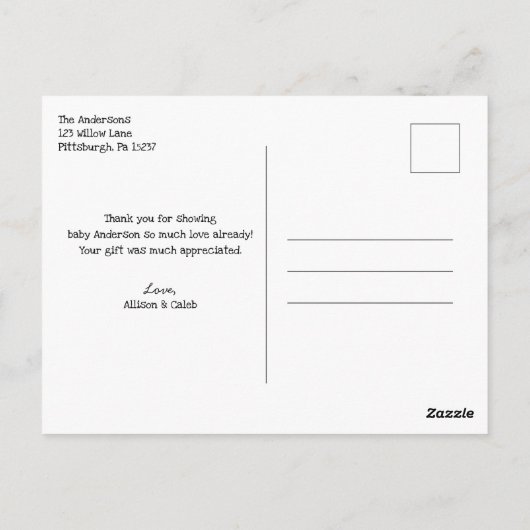 メールでベビーシャワーをお届け ピンクとブルーの風船のサンクスカード ポストカード (裏面)