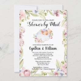メールで女の子の赤ちゃんシャワー |エレガント春フローラ 招待状