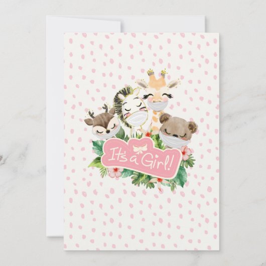 メールで女の子の赤ちゃんシャワー |マスクされたSafariの友だち 招待状 (裏面)