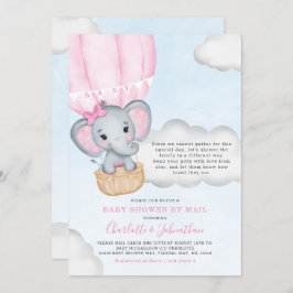 メールで届くピンクの象の女の子のベビーシャワー 招待状