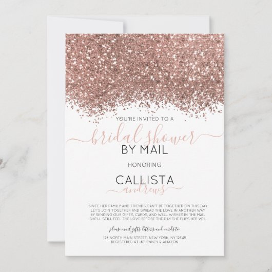 メールで届くローズゴールドグリッターコンフェッティ ブライダルシャワー 招待状 (正面)