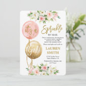 メールで振りかけるピンクバルーン赤ちゃんシャワー女の子 招待状 (スタンド正面)