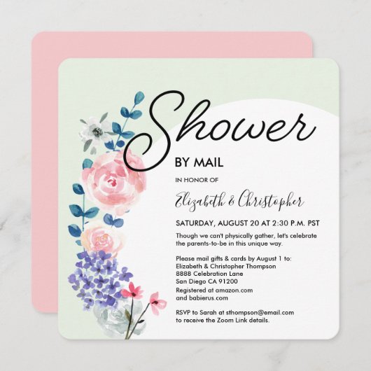 メールで楽しむ、ジェンダーニュートラルで幻想的なベイビーシャワーパーティー 招待状 (正面/裏面)