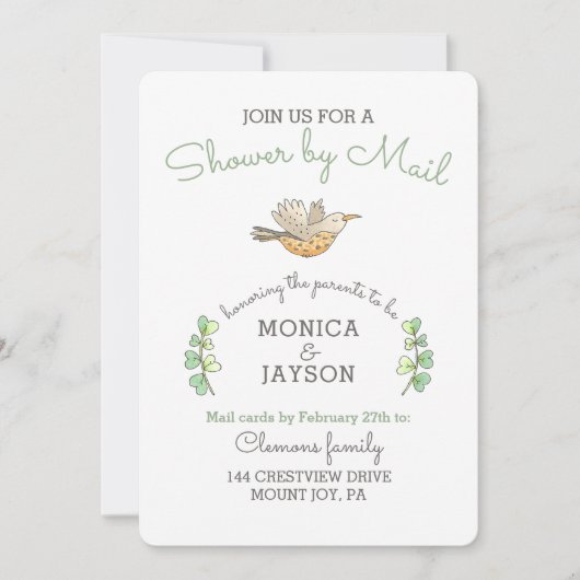 メールで赤ちゃんシャワーかわいいママバード 招待状 (正面)