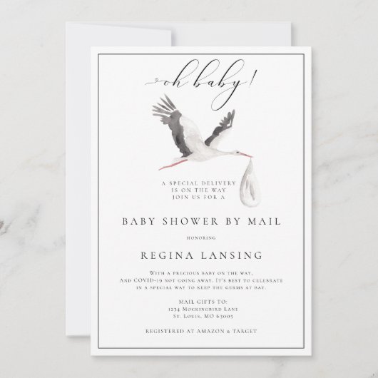 メールで赤ちゃんシャワーを配達 招待状 (正面)