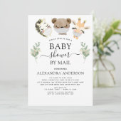 メールで赤ちゃんシャワーウッドランドユーカリ緑 招待状 (スタンド正面)