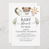 メールで赤ちゃんシャワーウッドランドユーカリ緑 招待状 (正面/裏面)
