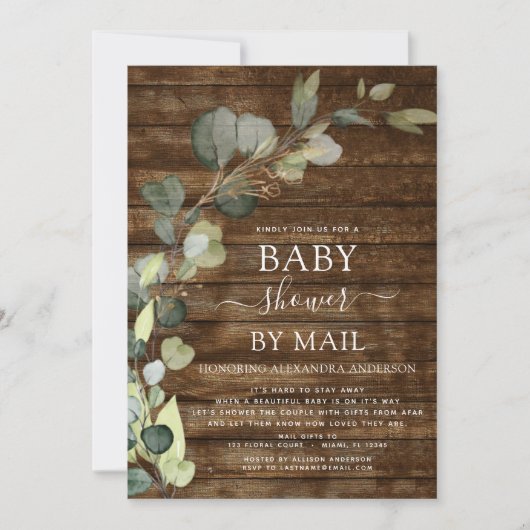 メールで赤ちゃんシャワー緑のユーカリ 招待状 (正面)