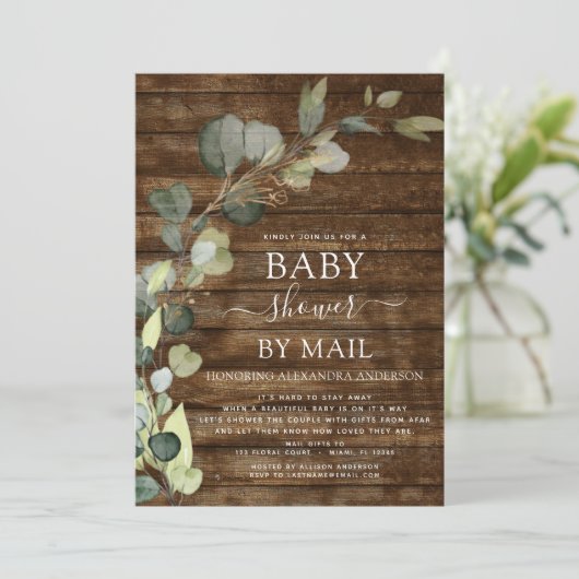 メールで赤ちゃんシャワー緑のユーカリ 招待状 (スタンド正面)