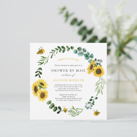 メールによるひまわりミツバチ赤ちゃんシャワー 招待状 (スタンド正面)