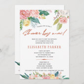 メールによるピンクのフローラベビーシャワーのプランの変更 招待状 (正面/裏面)