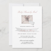 メールによるピンクのベビーシャワー仮想長距離 招待状 (正面)