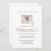 メールによるピンクのベビーシャワー仮想長距離 招待状 (正面/裏面)