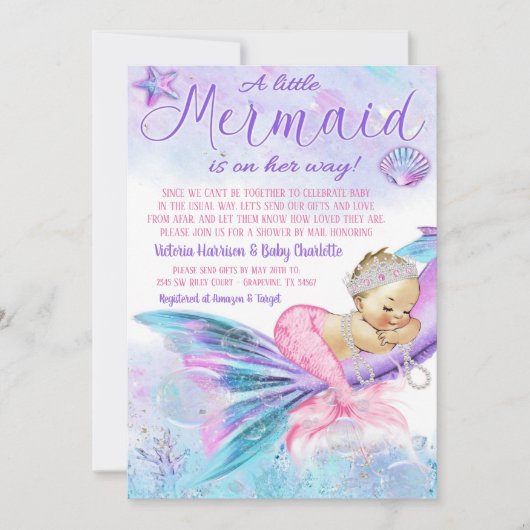 メールによるベビーシャワー人魚ベビーシャワー 招待状 (正面)