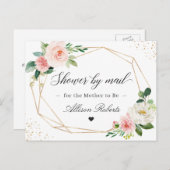 メールによるベビーシャワー幾何学的赤面ピンクフローラ ポストカード (正面/裏面)