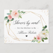 メールによるベビーシャワー幾何学的赤面ピンクフローラ ポストカード (正面)