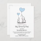メールによるベビーシャワー母とベビー象ボーイブルー インビテーションポストカード (正面/裏面)