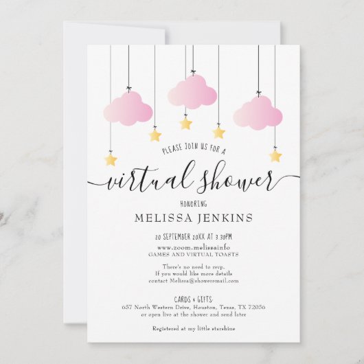 メールによる仮想オンライン長距離ベビーシャワー 招待状 (正面)