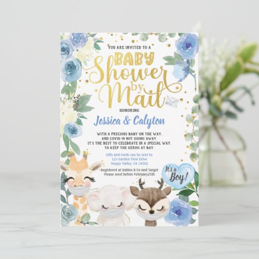 メールによる大流行の森林動物によるコビッド·ボーイ·シャワー 招待状 (スタンド正面)