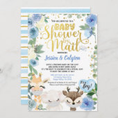 メールによる大流行の森林動物によるコビッド·ボーイ·シャワー 招待状 (正面/裏面)