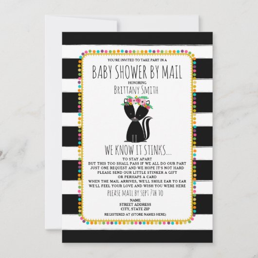 メールによる女の子の赤ちゃんシャワー社会的距離Skunk 招待状 (正面)