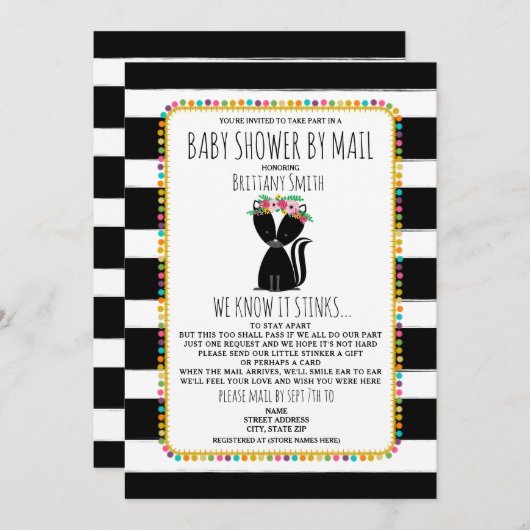メールによる女の子の赤ちゃんシャワー社会的距離Skunk 招待状 (正面/裏面)