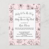 メールによる赤ちゃんシャワー手描き花ピンク インビテーションポストカード (正面)