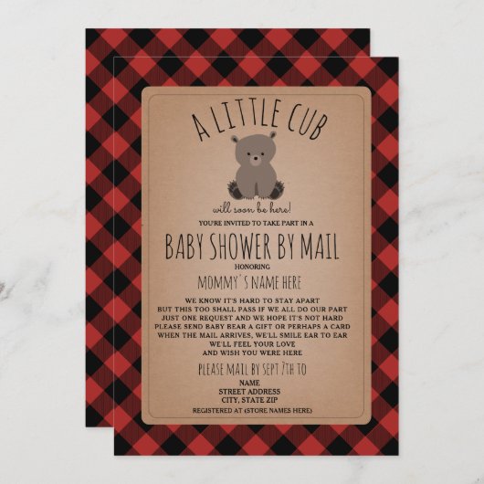メールによる赤ちゃんシャワー社会的な距離クマ 招待状 (正面/裏面)