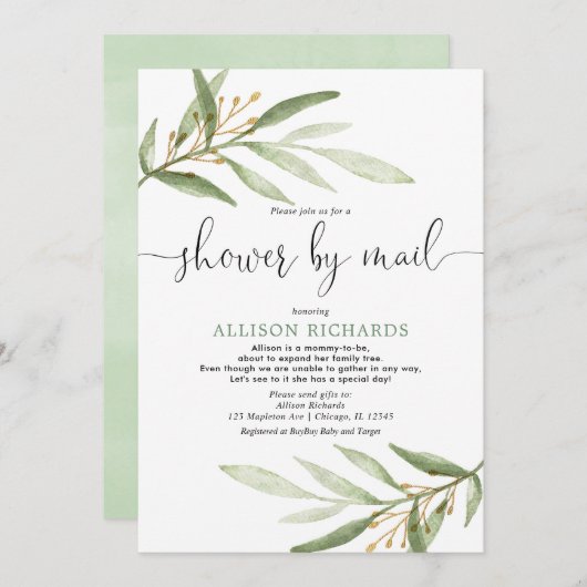 メールによる赤ちゃんシンプルのシャワー男女兼用 招待状 (正面/裏面)