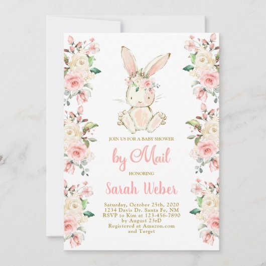 メールの女の子によるバニーのベビーシャワー 招待状 (正面)