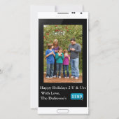 メールや文字を打つおもしろいクリスマス垂直 シーズンカード (正面)