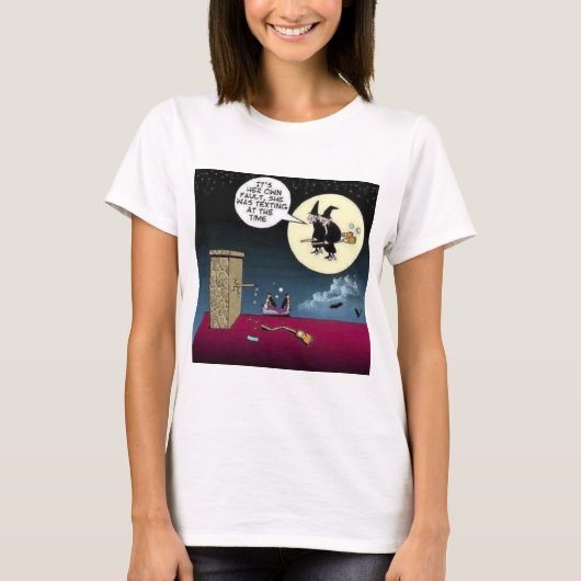 メールや文字を打つとほうきに乗る Tシャツ (正面)