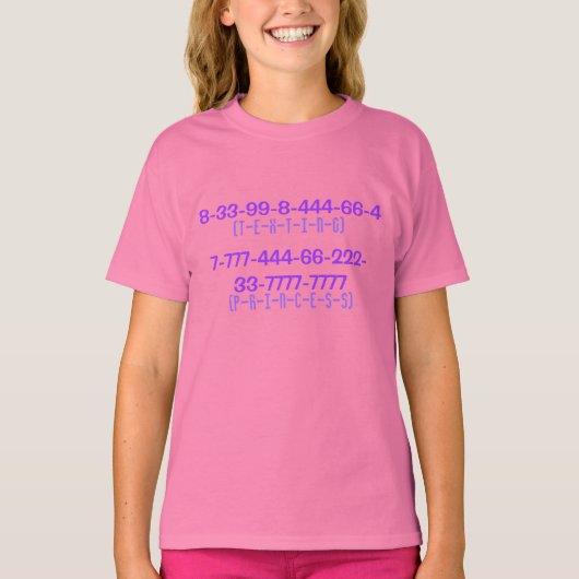 メールや文字を打つプリンセス（数値） Tシャツ (正面)