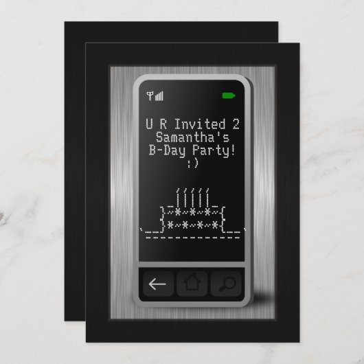 メールや文字を打つ携帯電話の10代のバースデーパーティ招待状 招待状 (正面/裏面)
