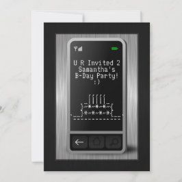 メールや文字を打つ携帯電話の10代のバースデーパーティ招待状 招待状