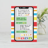 メールや文字を打つ誕生日パーティーの招待、10代のパーティー 招待状 (スタンド正面)