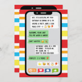 メールや文字を打つ誕生日パーティーの招待、10代のパーティー 招待状 (正面/裏面)