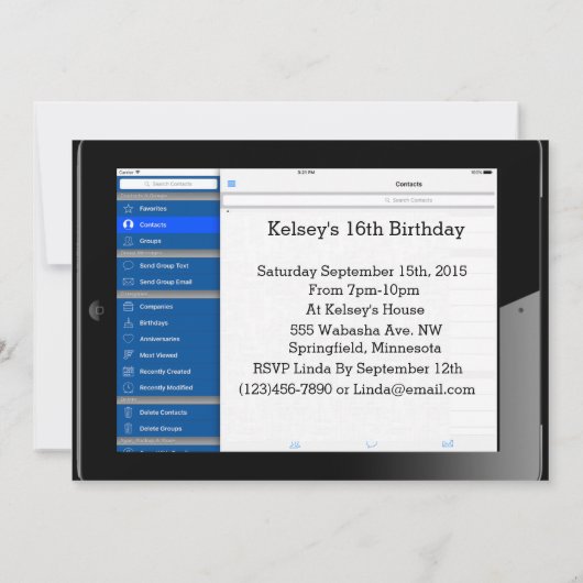 メールや文字を打つ誕生日招待状 招待状 (裏面)