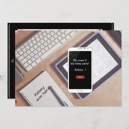 メールや文字を打つ誕生日招待状 招待状 (正面/裏面)