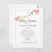 メールガールピンクの鳥による赤ちゃんシャワー ポストカード (正面/裏面)