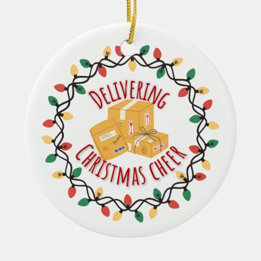メールキャリアメールメールマンUPS FedExクリスマス セラミックオーナメント (正面)