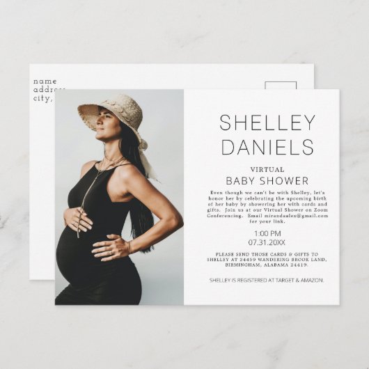 メールシンプルでシャワーフォトベビーシャワー インビテーションポストカード (正面/裏面)