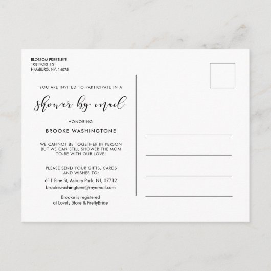 メールシンプル写真によるエレガントとベビーシャワー ポストカード (裏面)