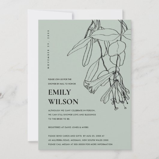 メールスケッチによるグレーラインフローラシャワー招待状 サンキューカード (正面)