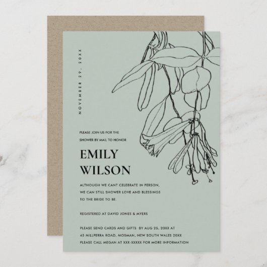 メールスケッチによるグレーラインフローラシャワー招待状 サンキューカード (正面/裏面)