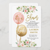 メールバルーンベイビーシャワーガールでシャワー 招待状 (正面/裏面)