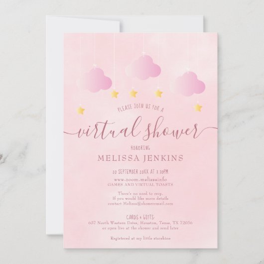 メールピンクのバーチャルオンライン長距離シャワー 招待状 (正面)