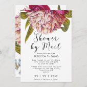 メールピンクのフローラ仮想ブライダルシャワー 招待状 (正面/裏面)