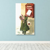 メールボックスでのヴィンテージ小さな女の子 キャンバスプリント (インサイチュ (ウッドフロア))